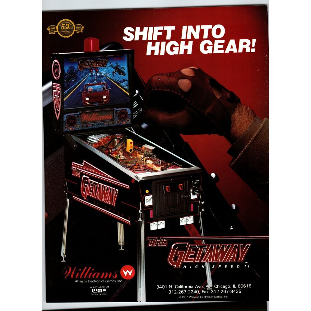 The Getaway High Speed II Pinball Machine Game FLYER Original Art 2 Sides 1992